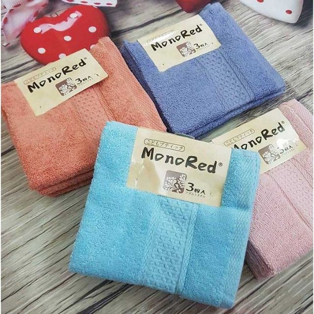 Set 3 khăn mặt monored nhật cotton siêu mềm mịn cho em bé trẻ con lau rửa cho vuông cao cấp