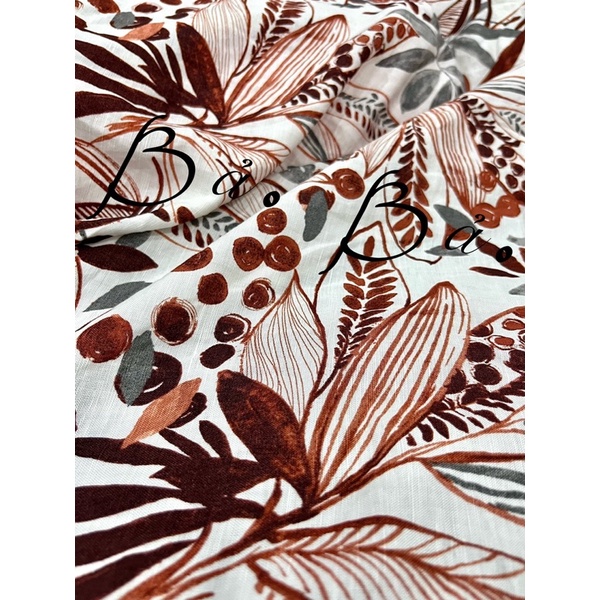 Vải Linen Tưng Ướt In Hoa Nâu Vintage Mềm Rũ Khổ 1m40