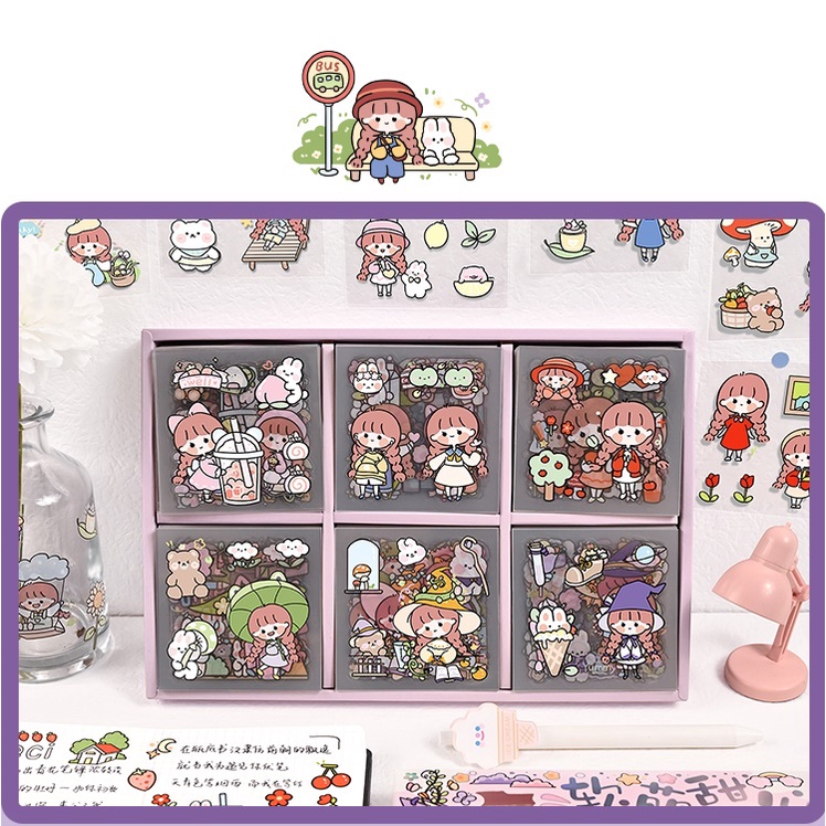Sticker hộp 200 tấm hình dán dễ thương  Có tách set