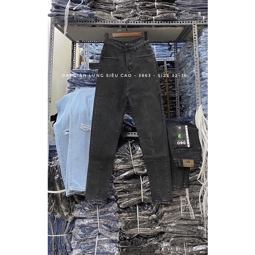 [Bigsize 32-36]Quần Skinny Jean Trơn Chíp Thân Lưng Siêu Cao Ôm Gọn Bụng - Co Giãn