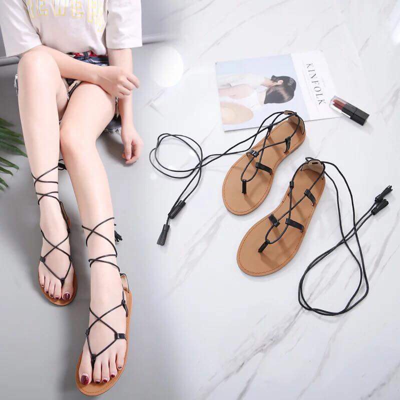 Sandal buộc dây tua rua sợi nhỏ vintage đi biển - Giá Siêu Rẻ