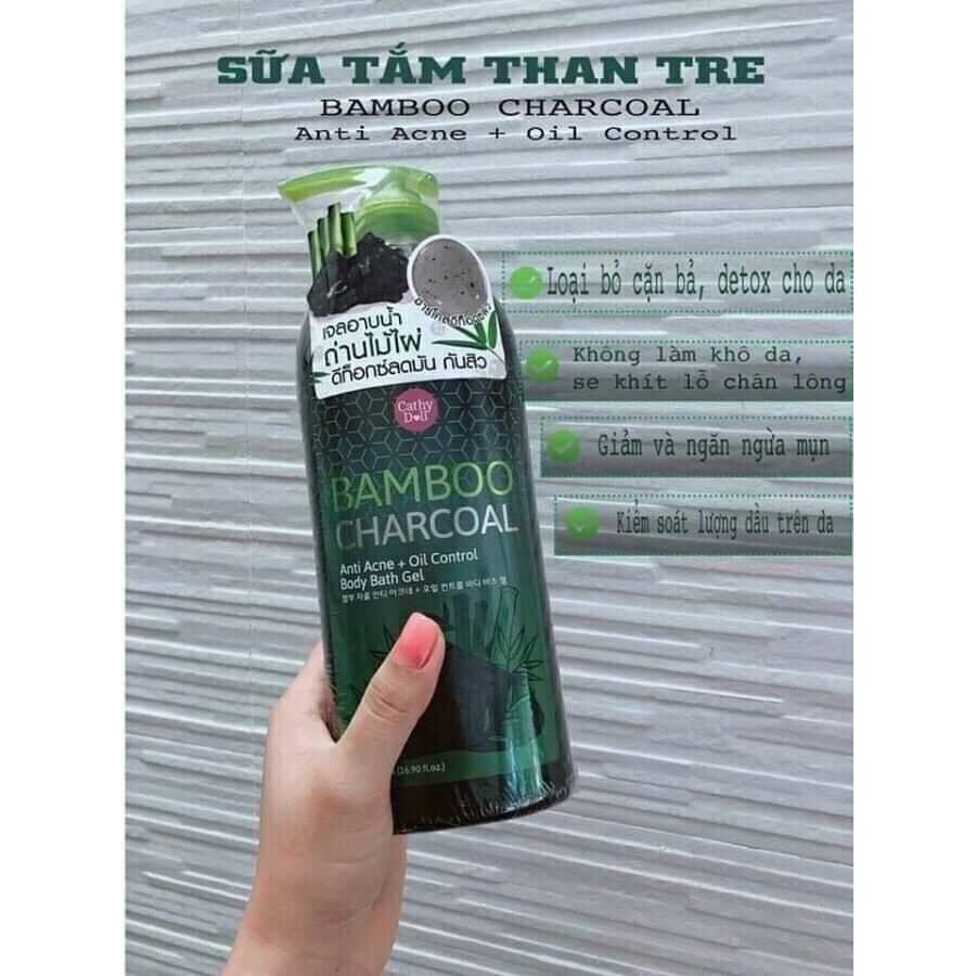 Sữa Tắm Than Tre Thái Lan 500ml Cathy Doll Bamboo Charcoal Anti Acne + Oil Control Body Bath Gel Cam Kết Chuẩn