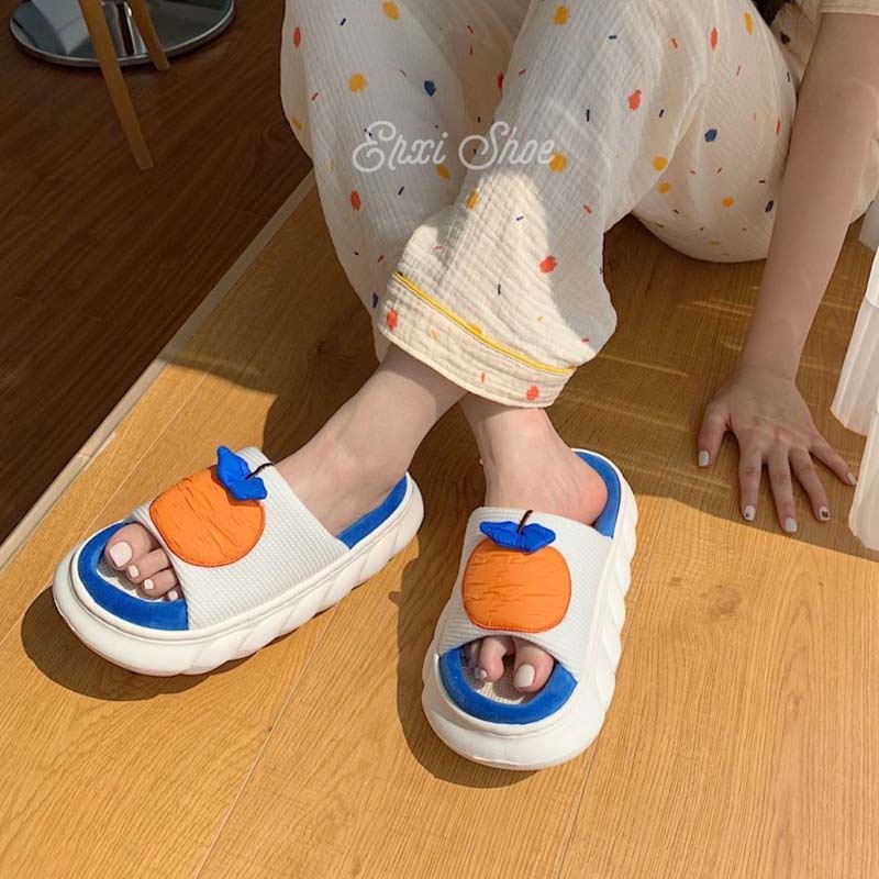 Oeteo Dép Cotton Lanh Đi Trong Nhà Đế Dày Màu Cam Cho Nữ