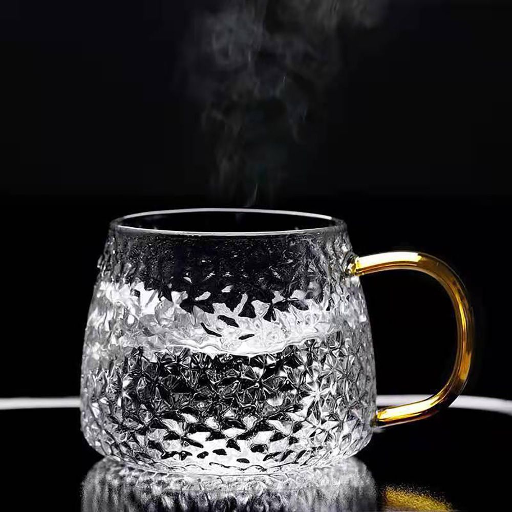 Cốc uống trà/ cà phê bằng thủy tinh trong suốt có tay cầm phong cách cổ điển độc đáo