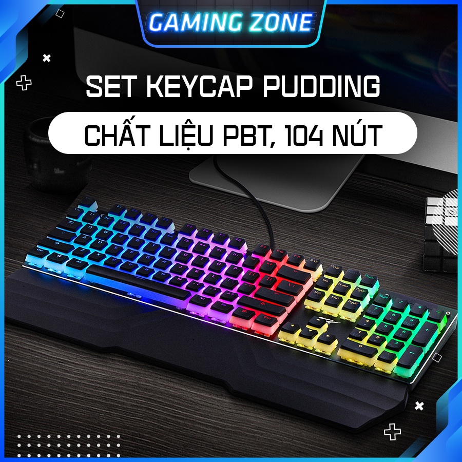 Keycap bàn phím cơ Pudding nhựa PBT xuyên LED 108 phím siêu đẹp