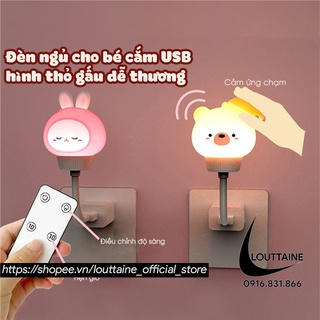 Đèn ngủ cho bé cắm USB hình thỏ gấu tích hợp điều khiển từ xa hẹn giờ, cảm ứng chạm, điều chỉnh độ sáng tiện lợi