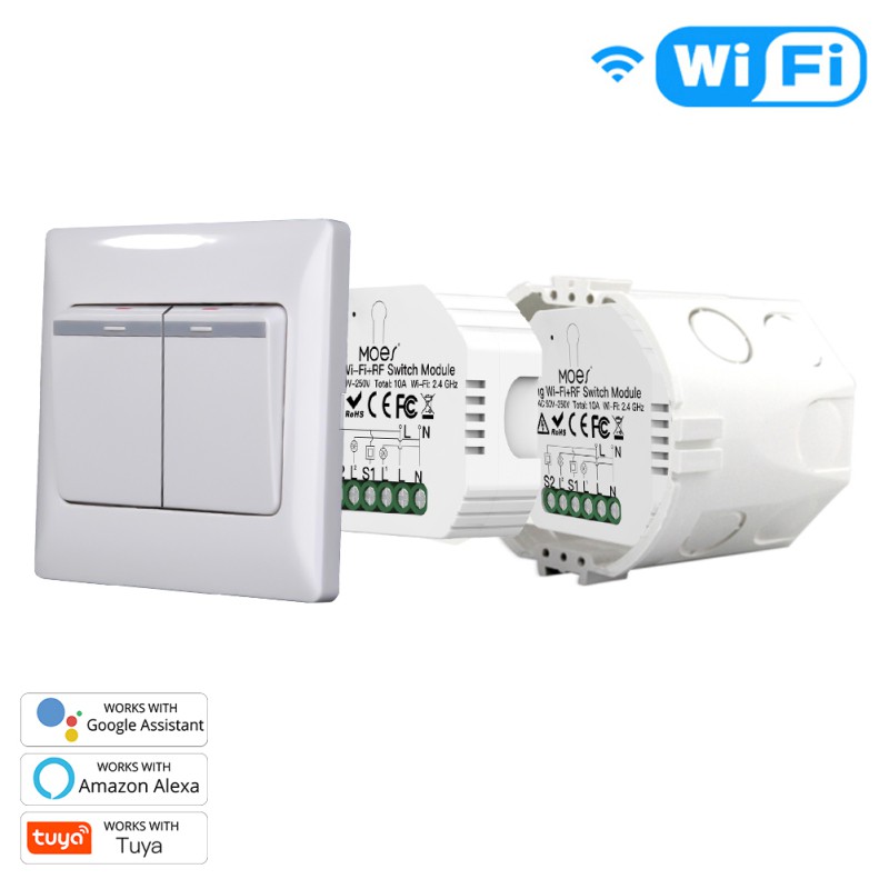 GOOGLE Mô Đun Công Tắc Đèn Thông Minh 2 Cổng Wifi + Rf433 Điều Khiển Từ Xa