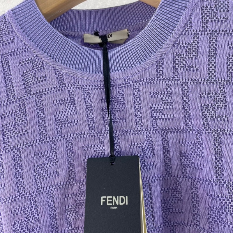 Áo len nữ tay ngắn họa tiết chữ thương hiệu Fendi FD cao cấp