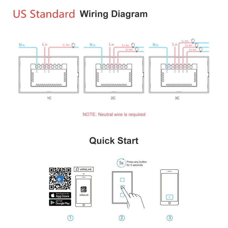 Công Tắc Wifi Thông Minh Sonoff T2 US Cao Cấp - WIFI + RF433 - New version 2020 - Bảo hành 1 đổi 1