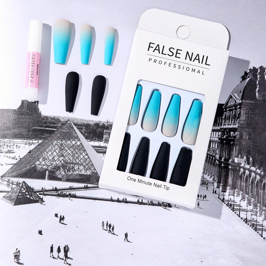 Bộ 24 Móng Tay Giả Siêu Dài Màu Gradient Độc Đáo Thời Trang