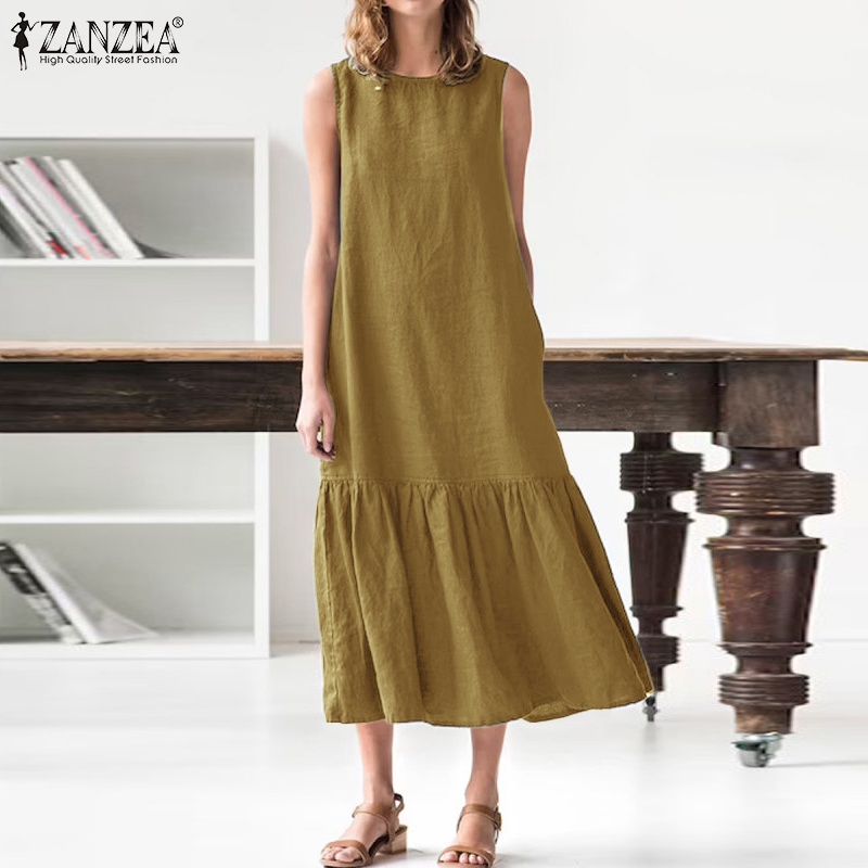 Đầm Zanzea cộc tay cổ tròn thời trang Châu Âu cho nữ