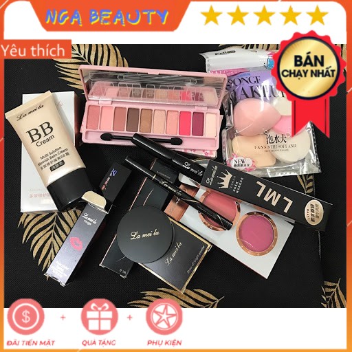 Bộ trang điểm 🌼 FREESHIP 🌼7 món makeup Kem lameila, Phấn phủ, Phấn mắt, mút, Kẻ mày, Kẻ mắt nước, Son kem, nước hoa