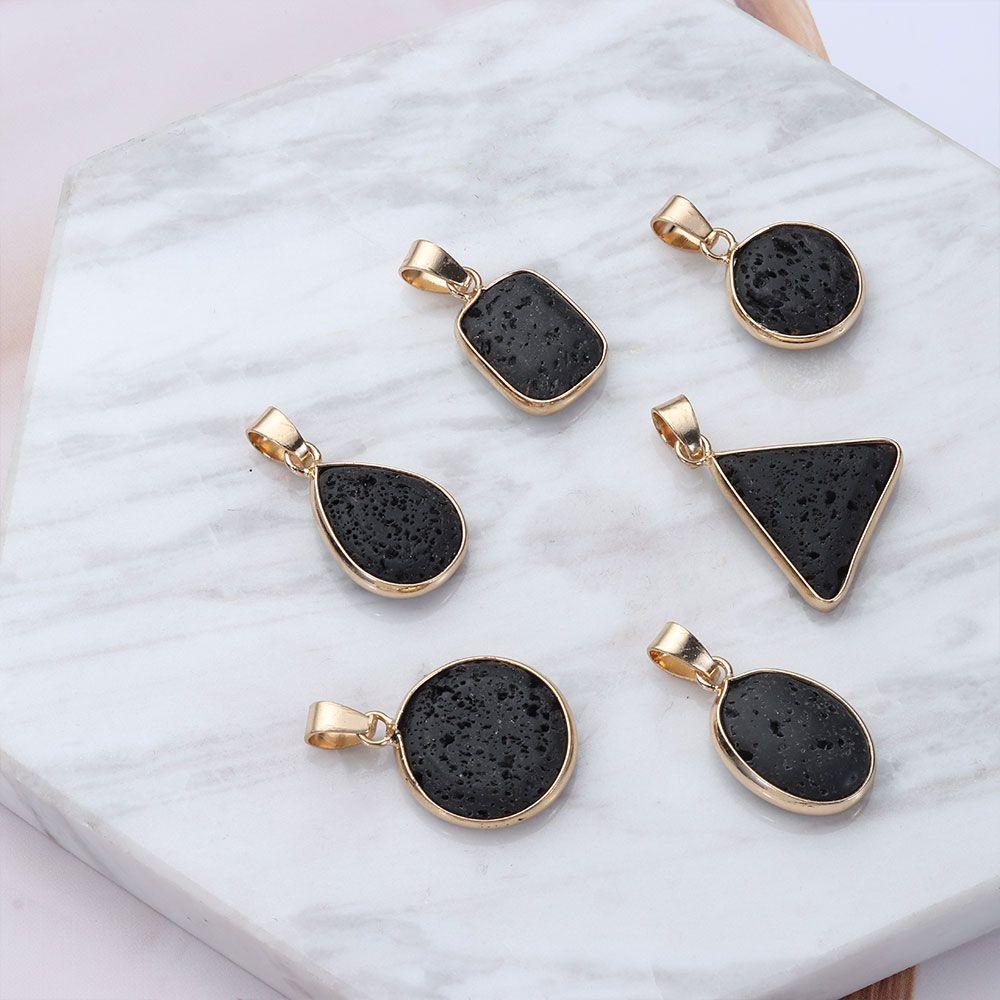NIUYOU Mặt Dây Chuyền Đá Lava Đen Hình Oval