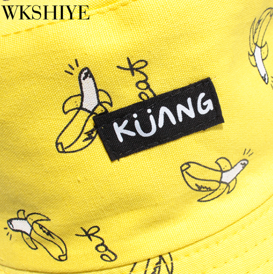 Retro Canvas Fisherman Hat Female Double-sided Banana Print Bucket Hat