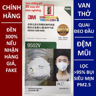 1 CÁI khẩu trang 3M 9502V KN95 N95 P2 FFP2 lọc 95% bụi mịn PM2.5 có van thở lọc khí đệm mũi đeo đầu hơn 9502VT 9002V
