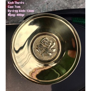 Dĩa Đồng chữ Phúc nhỏ, Mầm Bồng Chữ Phúc của Hiêp Tiên Phát cao 7cm, đường kính 13cm