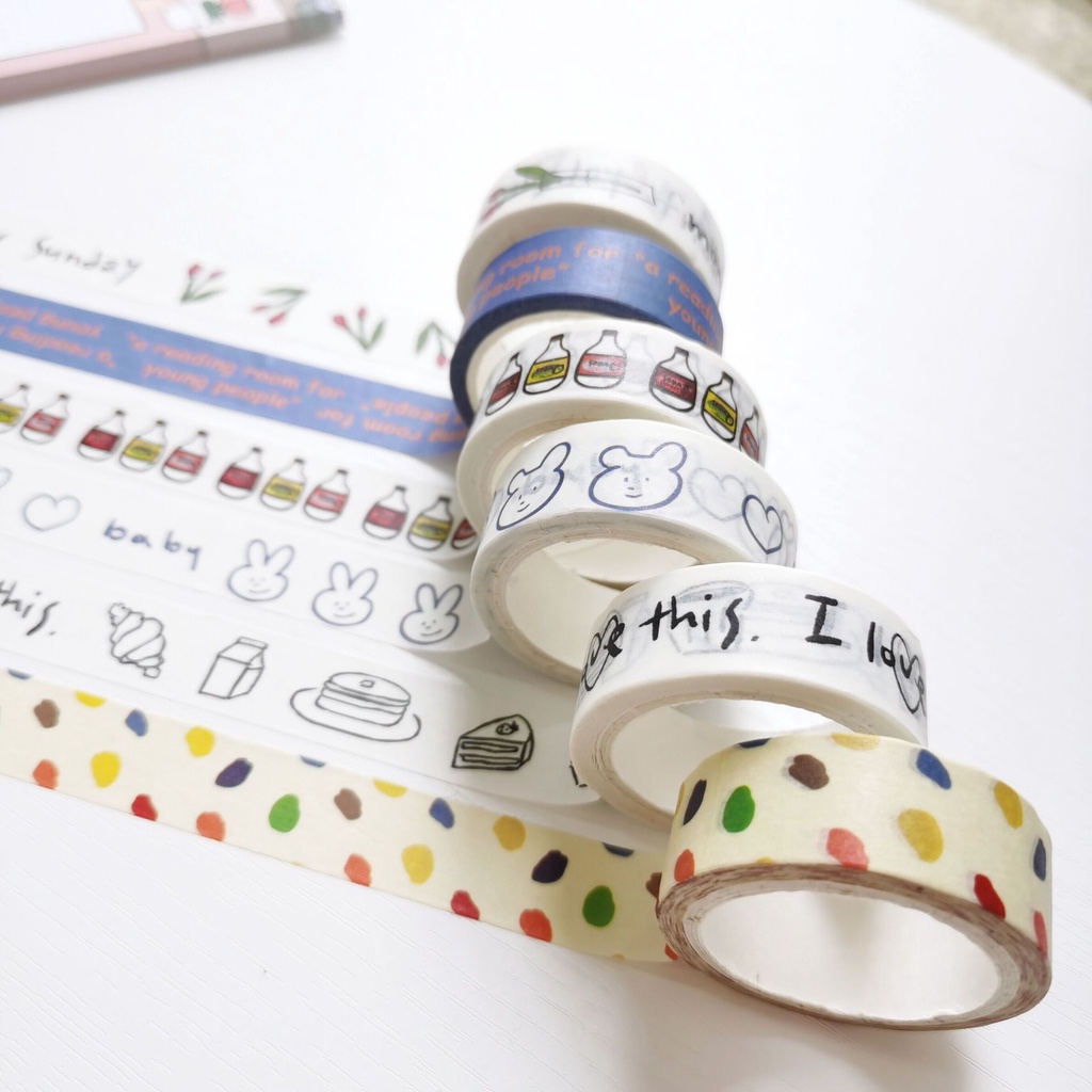 1 Cuộn băng keo giấy washi in hình dễ thương trang trí sổ lưu niệm