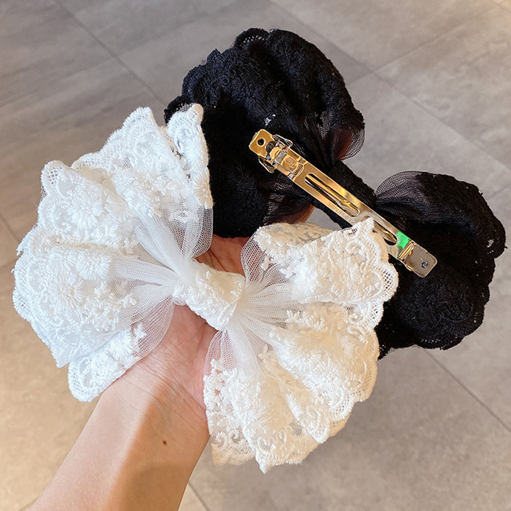 Kẹp tóc thiết kế hình nơ lớn đính ren xinh xắn dành cho nữ