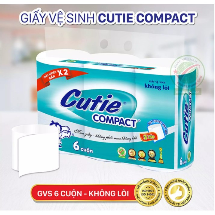 Giấy vệ sinh, giấy vệ sinh  không lõi 6 cuộn Cutie compact