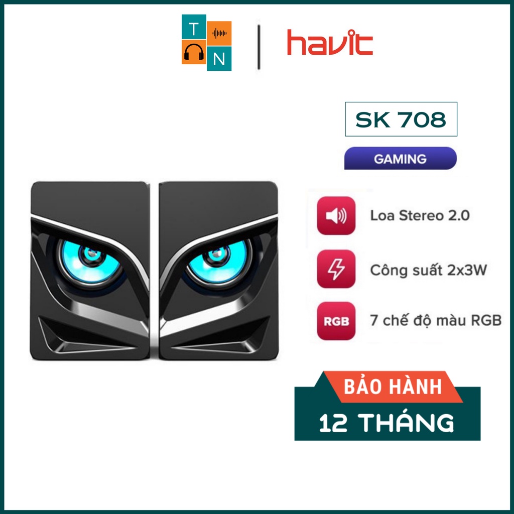 【Giao nhanh】Loa Gaming RGB HAVIT SK708, Âm Thanh Stereo 2.0, 7 Chế Độ Màu RGB, Cống Suất 2x3W - Chính Hãng BH 12 T