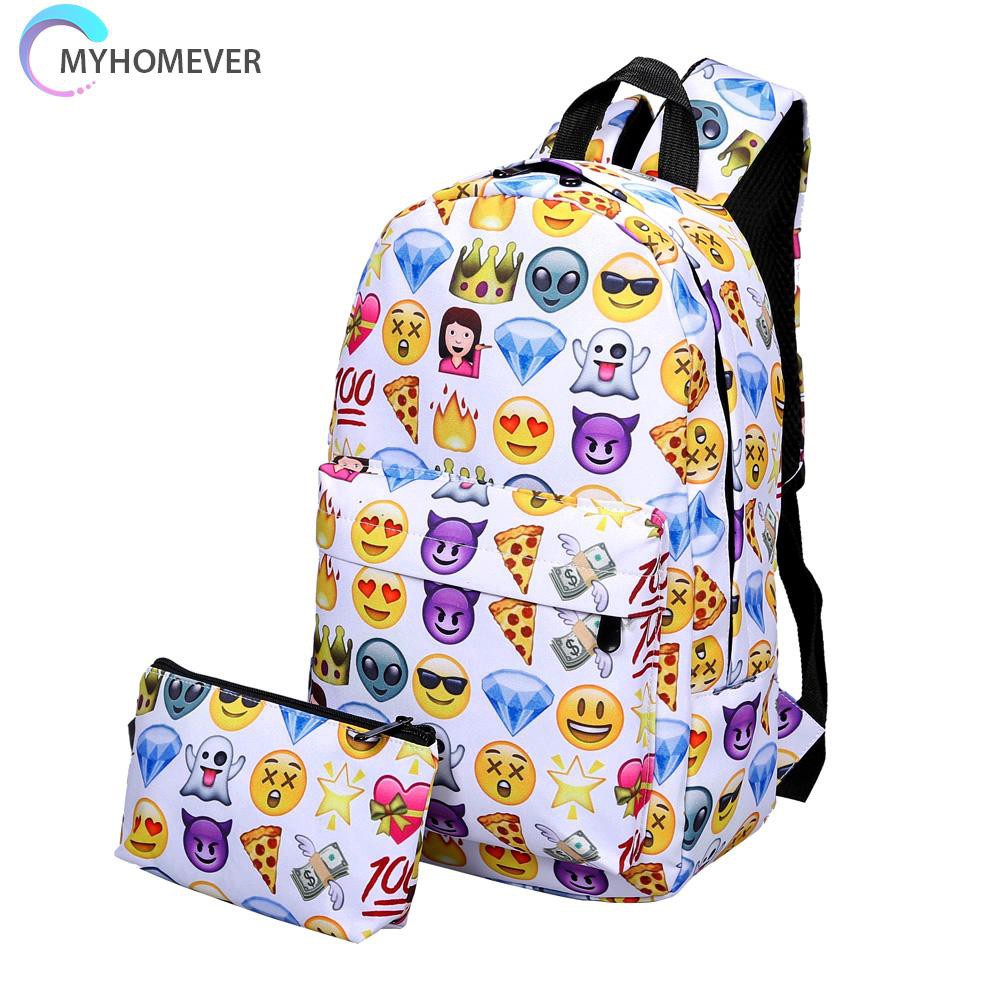 túi 2pcs New Fashion 3D Nylon Cute Smile Print Backpack Travel School Bag-116592 nữ