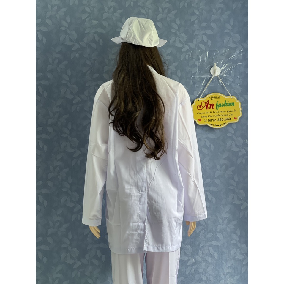 Áo Blouse Trắng Điều Dưỡng, Áo Bác Sĩ, Dược Sĩ tay dài, chấm mông _ Hình chụp thật