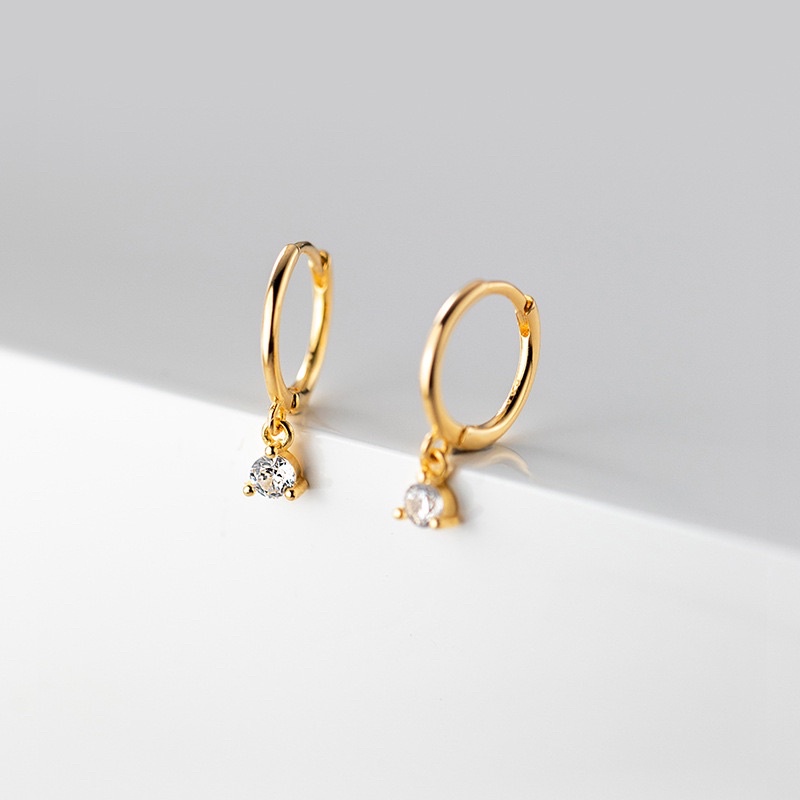 Khuyên tai tròn bạc Ý 925 mạ vàng cao cấp Bông tai bạc nữ vòng tròn đính đá dáng rơi DUYSON SILVER [KVDDXK19]