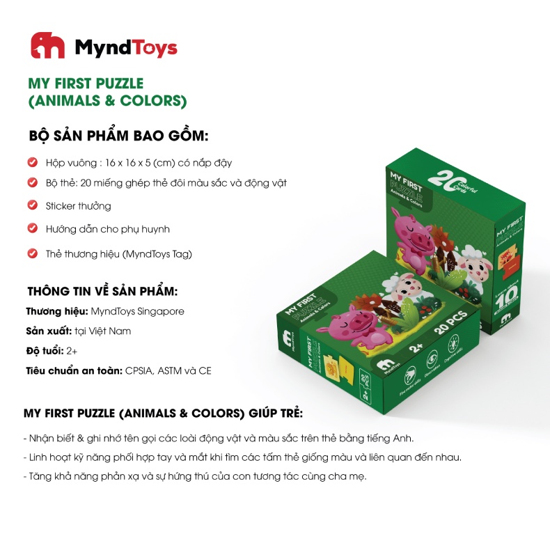 Đồ Chơi Xếp Hình MyndToys My First Puzzle - Animals and Colors (Chủ Đề Động Vật) Dành Cho Các Bé Trên 2 Tuổi