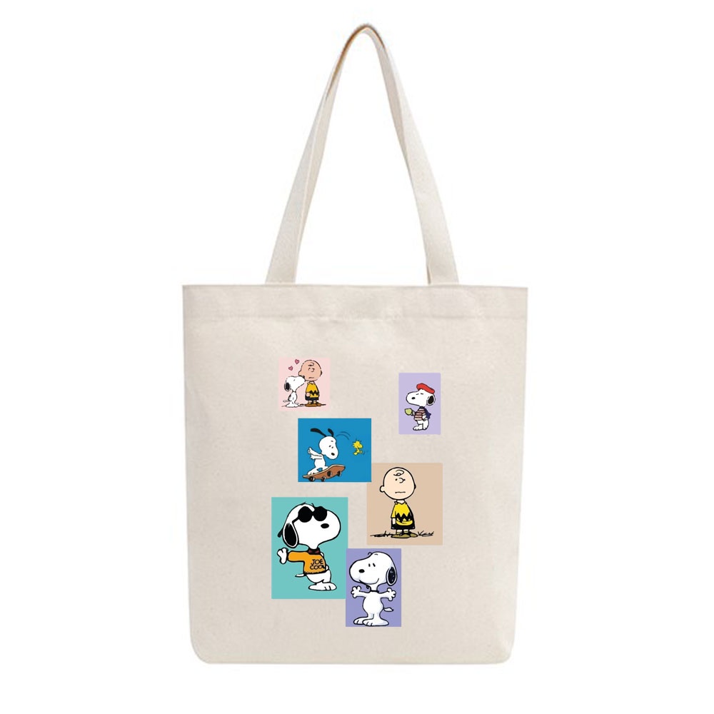 Túi tote vải mộc Tiệm nhà Pony dây kéo in hình Snoopy and friends PM109