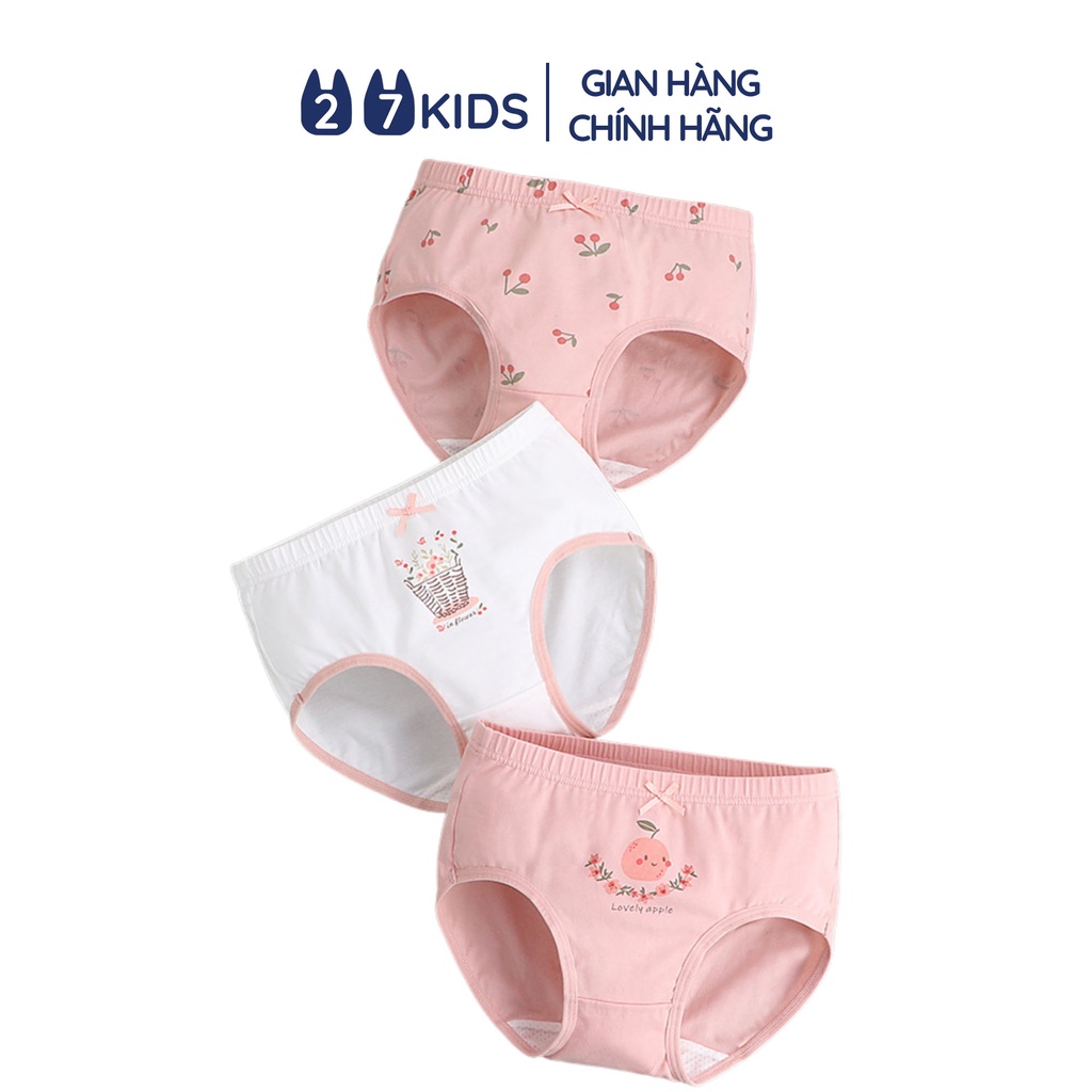 Set 3 quần lót bé gái tam giác 27kids Quần chip bé gái vải khử khuẩn công nghệ mới họa tiết dễ thương GSUW2