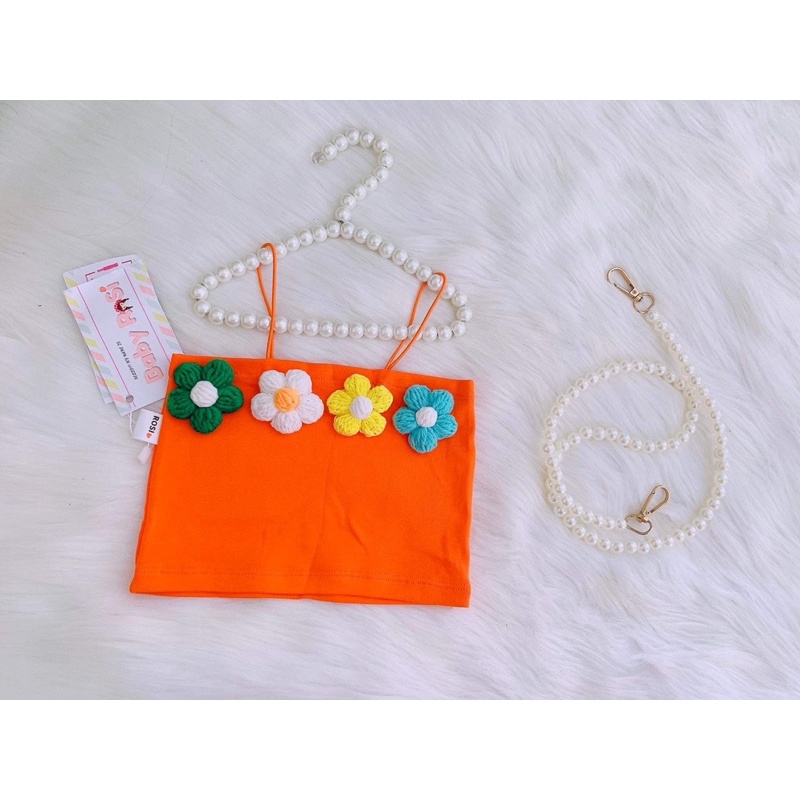 Áo Lẻ Hai Dây Kết Hoa Thêu Nổi Nhiều Màu Cho Bé Từ 7-26kg