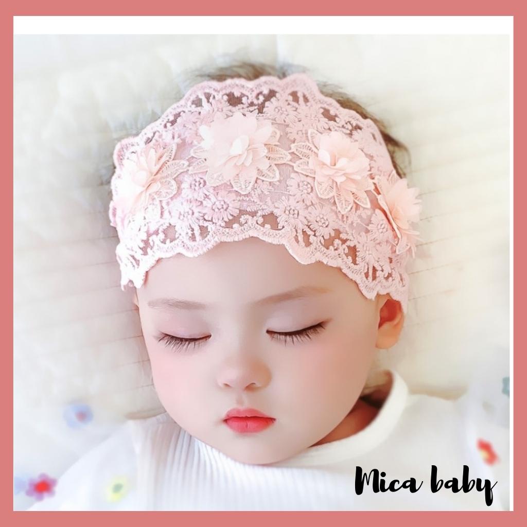 Băng đô turban cho bé vải ren mềm đính hoa xinh xắn đáng yêu BD72 Mica baby