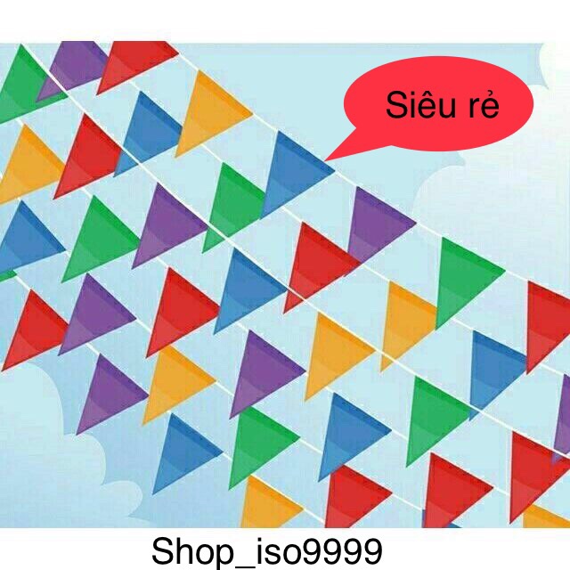 Cờ Trang Trí Tết, Cờ Dây Tam Giác Vải Satanh (12m)