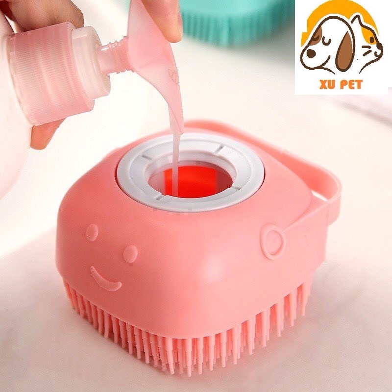 Bông Tắm Silicon Tạo Bọt, Chải Lông Matxa Cho Chó Mèo Khi Tắm Có Chỗ Đựng Sữa Tắm Và Dây Treo