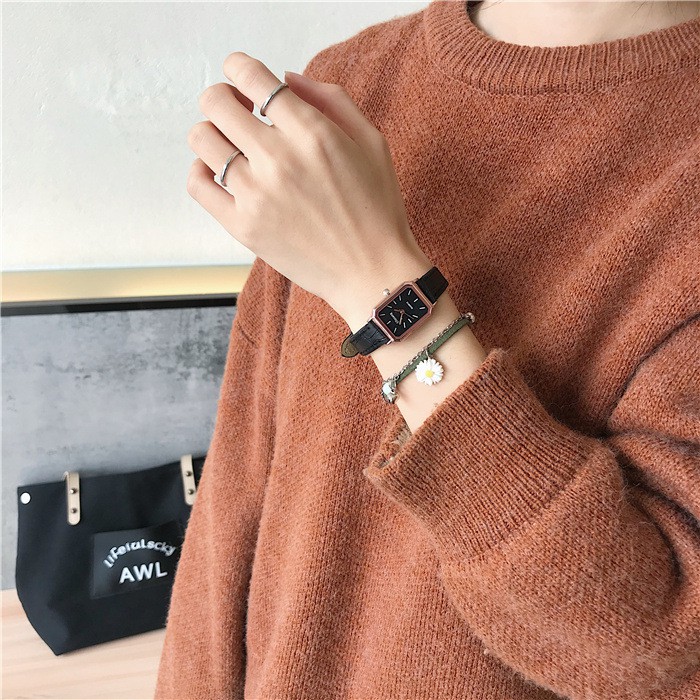 Đồng hồ thời trang nữ Ulzzang U46 mặt chữ nhật, dây da tuyệt đẹp