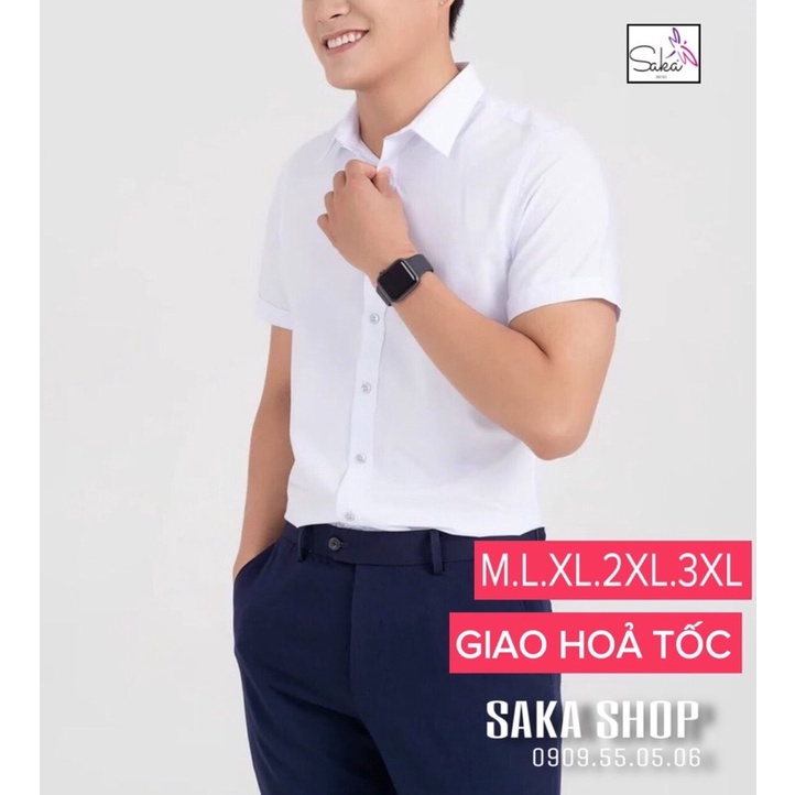 Áo sơ mi trắng nam tay ngắn vải kate lụa không nhăn