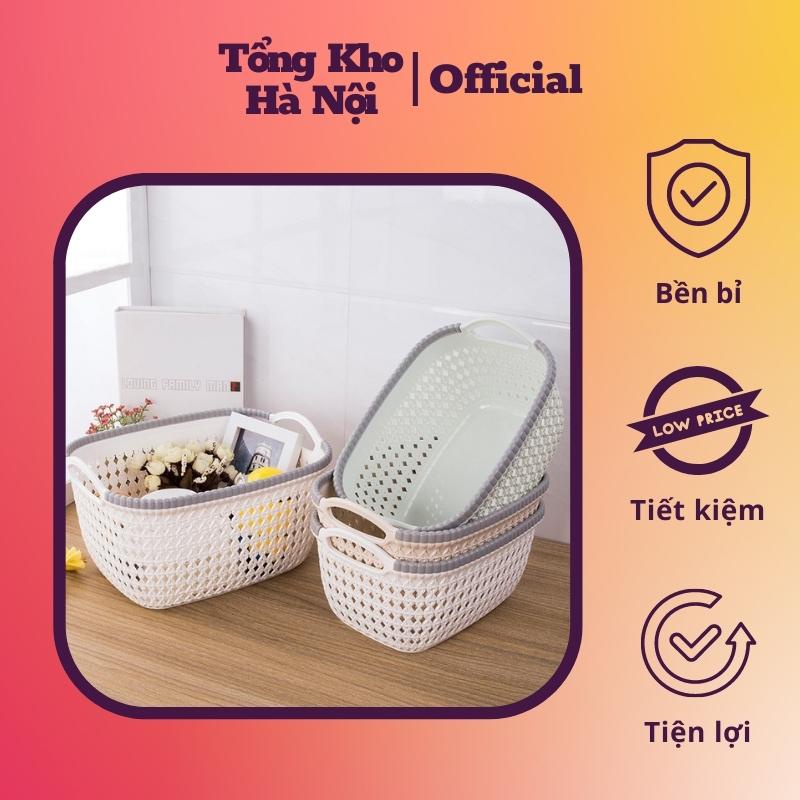 Rổ nhựa gia đan mây chính hãng Việt Nhất 3377-1 - Rổ nhựa đựng đồ thông minh có quai cầm