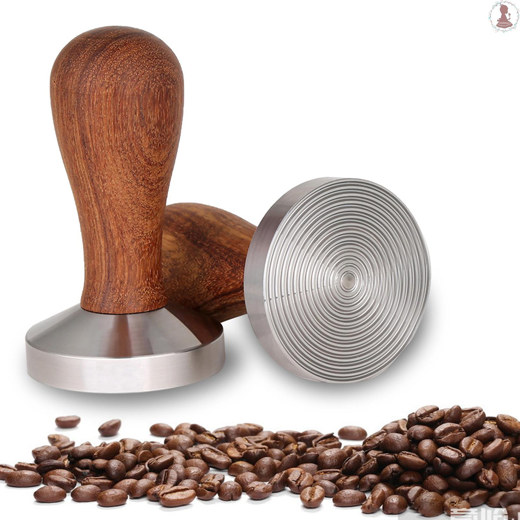 【med】Coffee Tamper Espresso Tamper Coffee Bean Press 58mm Stainless Steel Flat Base with Wooden Handle