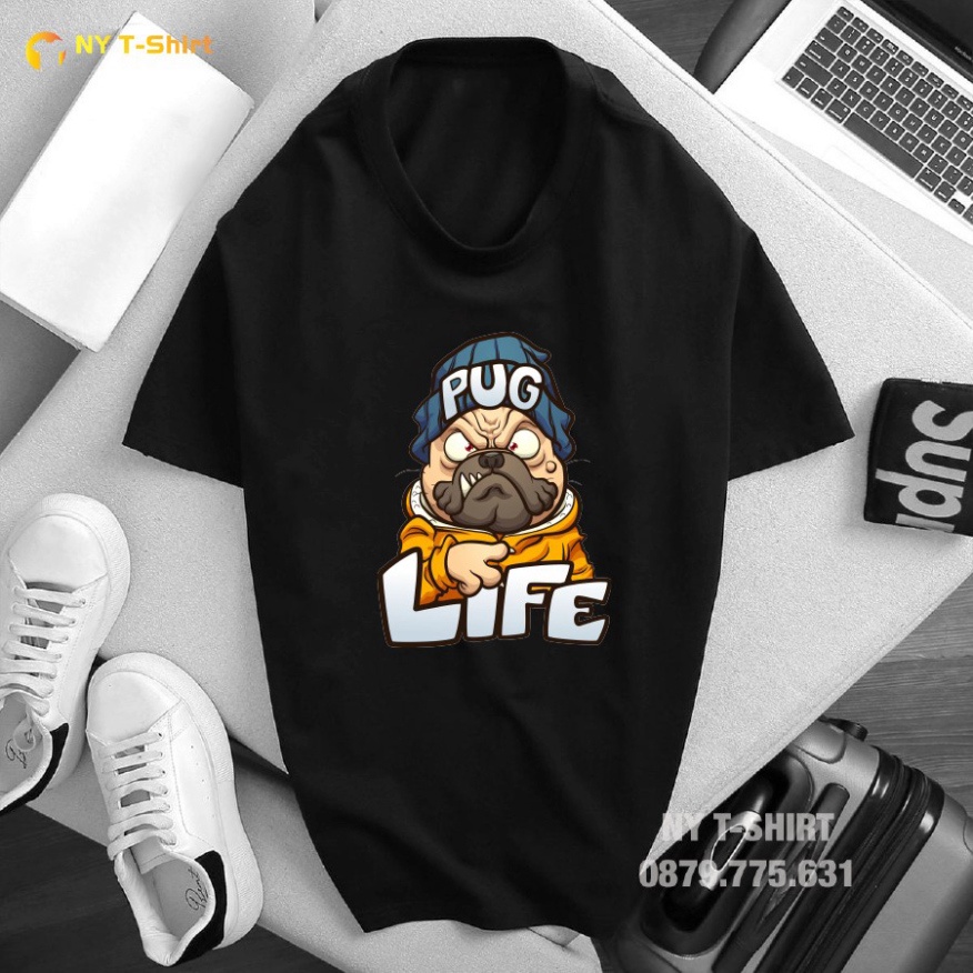 Áo Thun Tay Ngắn Nam Nữ Cotton In Hoạ Tiết Pug Life Size S-3XL Vải Dày Đẹp Form Áo Basic