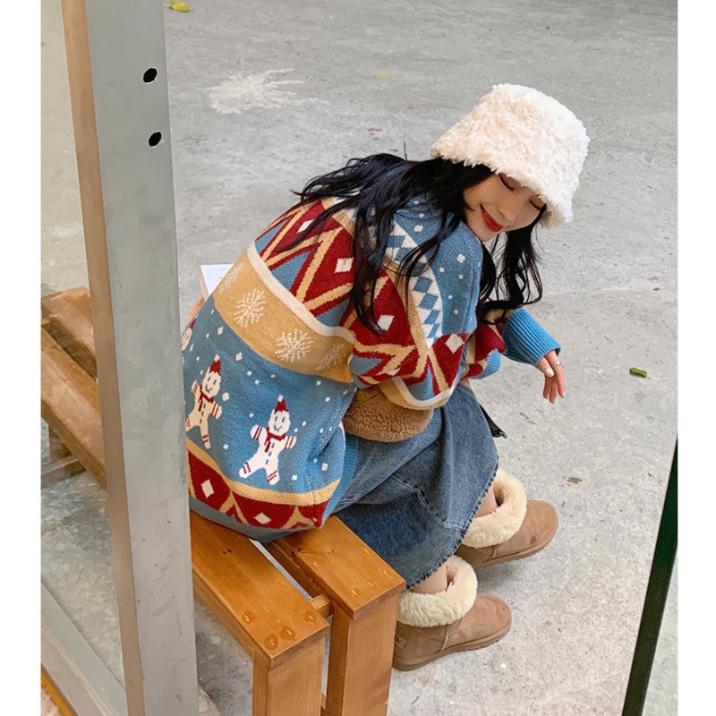 Áo sweater mềm mại phong cách retro thời trang thu đông cho nữ