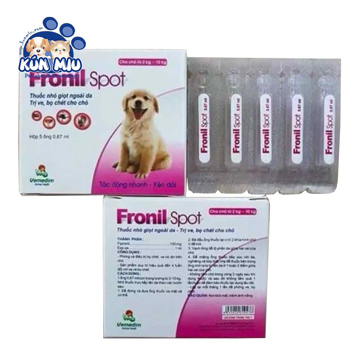 Dung dịch nhỏ sống lưng trị ve ghẻ, bọ chét chó Fronil spot