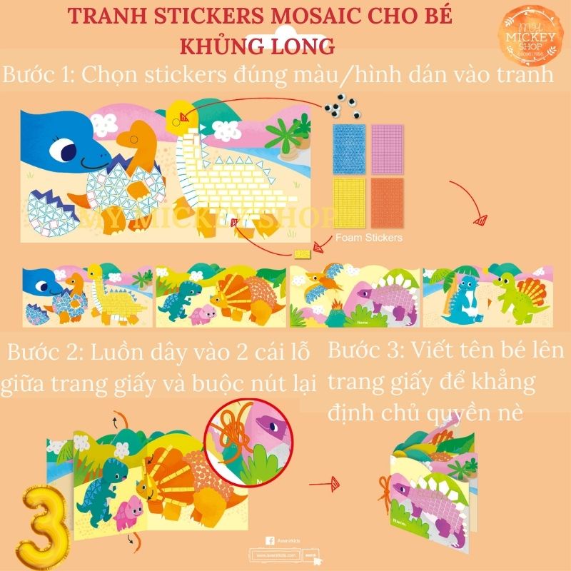 Trò chơi tranh dán Mosaic Sticker bằng foam nhiều chủ đề cho bé từ 3 4 5 tuổi chính hãng Avenir My Mickey Shop