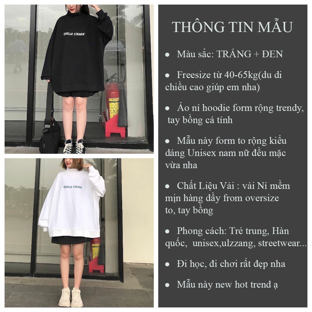 Áo sweater nam nữ QUELLA áo hoodie nỉ tay to Hàn Quốc_VIETSTAR