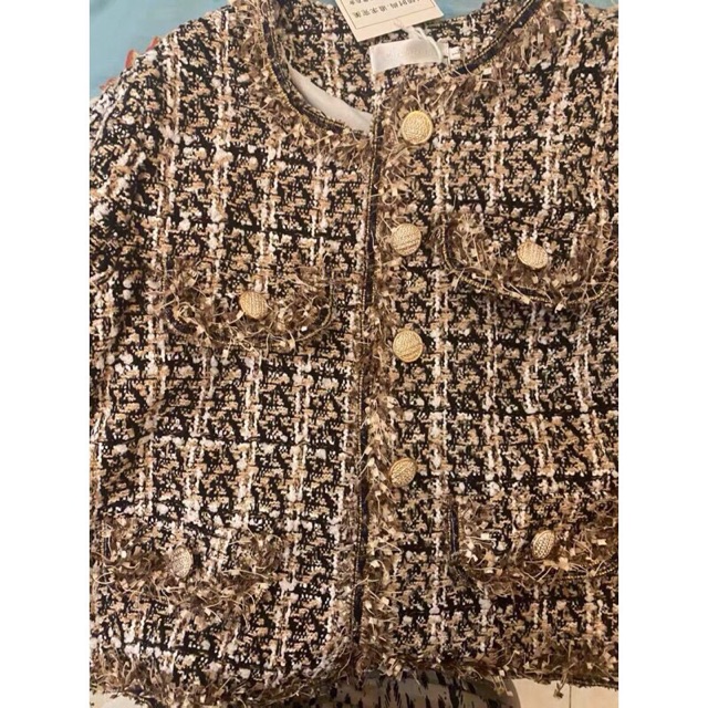 [Hàng order][Có ảnh thật] Áo dạ tweed kim tuyến cúc vàng Hàn Quốc áo dạ khoác kim tuyến ngắn AD13