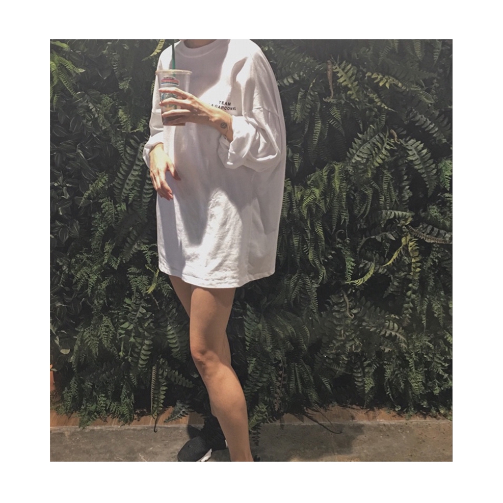 SUXI Áo Thun Nữ Tay Dài Dáng Rộng Có In Chữ Thời Trang Phong Cách Hàn Quốc