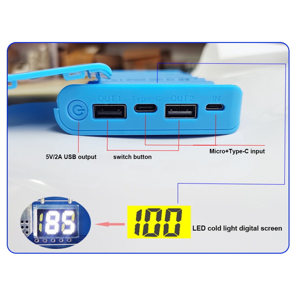 Hộp pin sạc dự phòng DIYMORE 6x18650 Type C nhỏ gọn màn hình kỹ thuật số tiện lợi