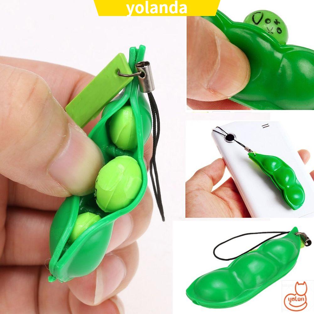 ☆YOLA☆ Green Key Chain Trinkets Phone Charm Squeeze Bean Cute Extrusion Fidget Toy Soybean Funny Stress Relieve