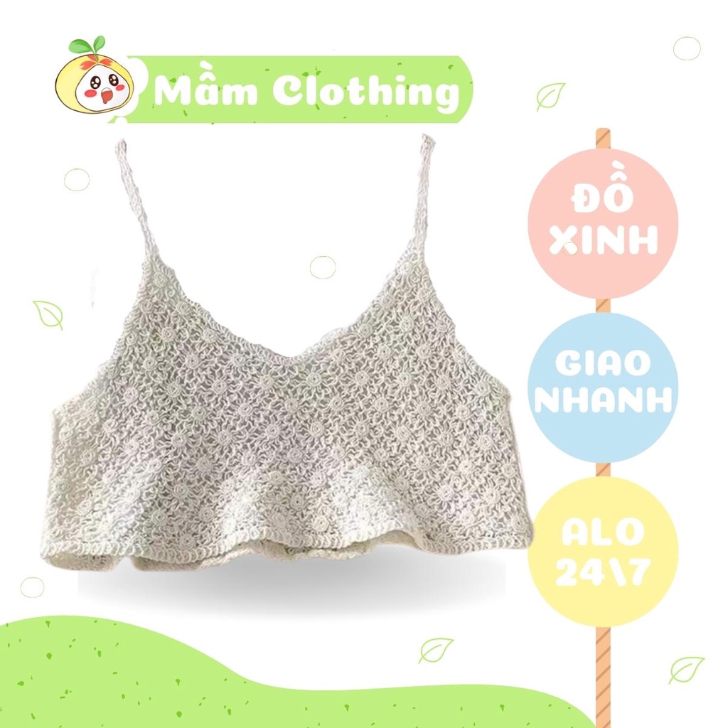 Áo Croptop 2 Dây Dệt Kim Hoạ Tiết Vintage Phối Đồ Đi Biển Cho Nữ