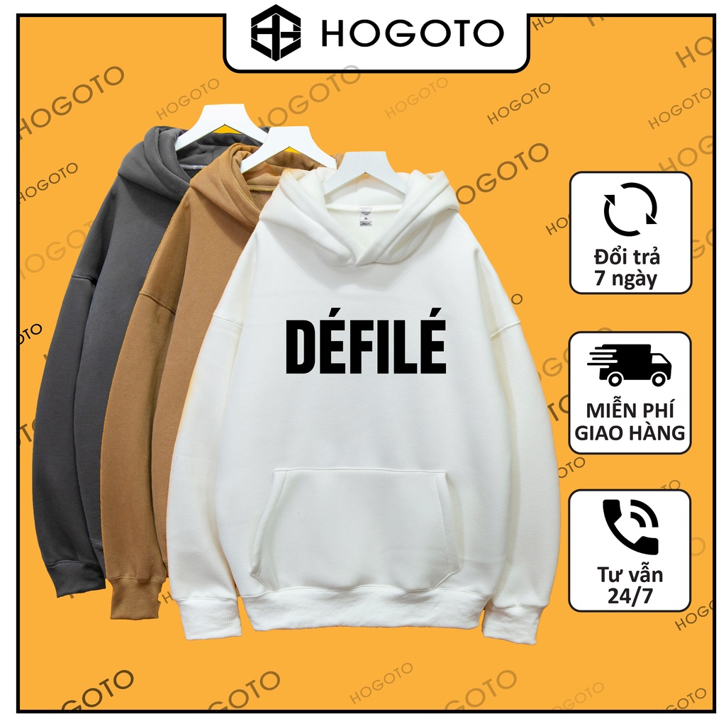 Áo nỉ hoodie DÉFILÉ Hogoto shop, áo nỉ bông cotton unisex nam nữ form rộng oversize chất liệu Cotton