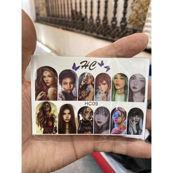 Sticker nước nails móng ẩn trang trí sticker hình cô gái dùng cho đắp bột đắp Gel